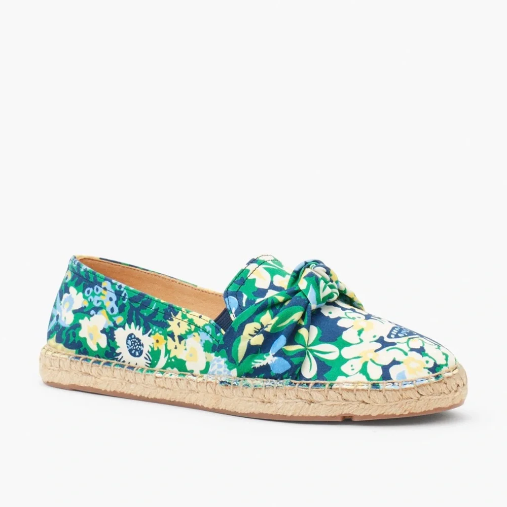 Talbots Izzy Knot Detail Flat Espadrilles in Butterfly Garden Sateen Sz. 7.5